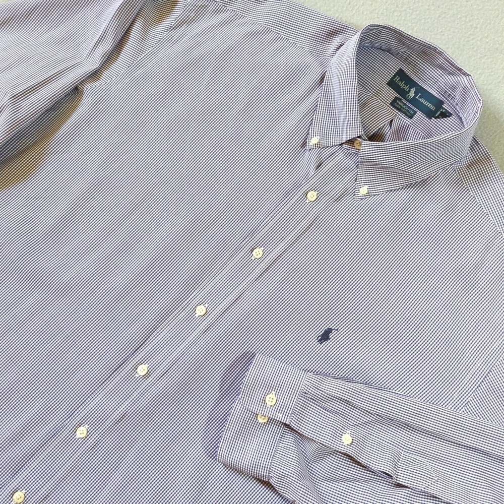 Ralph Lauren Yarmouth Mens 18 36/37 Blue Gingham‎ Check Cotton Button Down Shirt